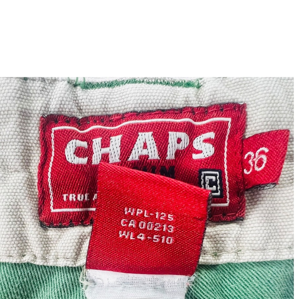 Vtg Chaps Green Denim Baggy Cargo Shorts Loose Long Sz 36 Mens Y2K Skater‎ 90s - Picture 4 of 8